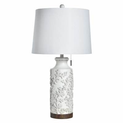 32" Antiqued White Coral Cylinder Polyresin Table Lamp