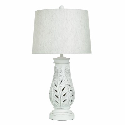33" Distressed White Openwork Tropical Leaves Polyresin Table Lamp