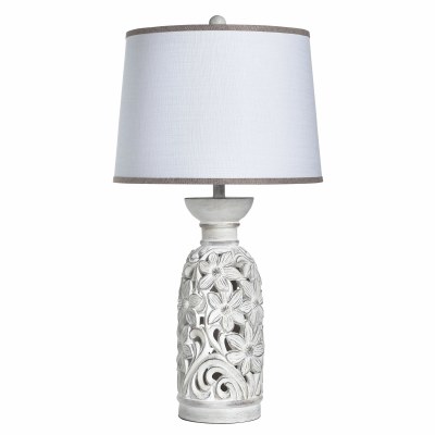 33" Distressed White Openwork Flowers Polyresin Table Lamp