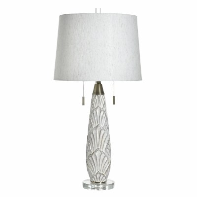 33" Silver and White Fan Double Pull Polyresin Table Lamp