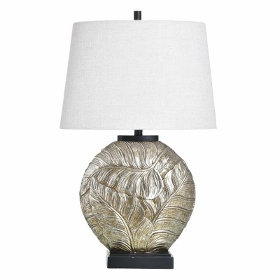 31" Antiqued Silver Tropical Leaves Polyresin Table Lamp