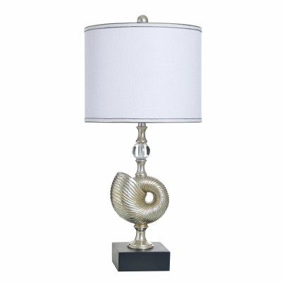 32" Antiqued Silver Nautilus and Clear Orb Polyresin Table Lamp