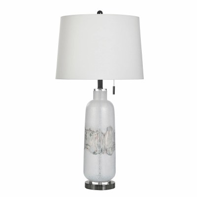 34" White and Silver Artisan Glass Table Lamp