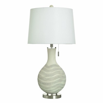 33" Distressed White Textured Rows Polyresin Table Lamp