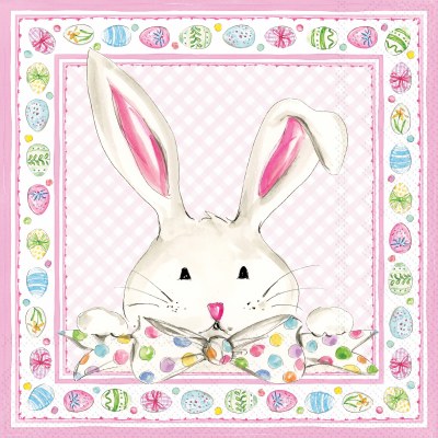 5" Sq Bunny With Egg Border Beverage Napkins