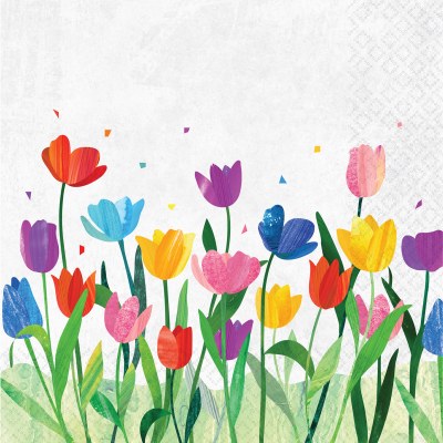 5" Sq Multi Color Tulips Beverage Napkins