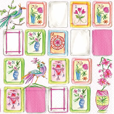 5" Sq Pink Mahjong Beverage Napkins
