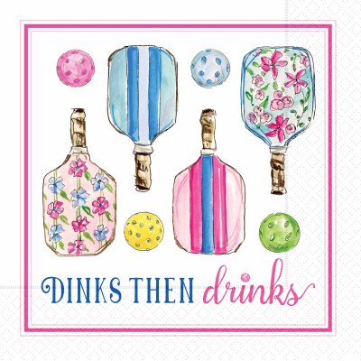 5" Sq "Dinks Then Drinks" Pickleball Beverage Napkins