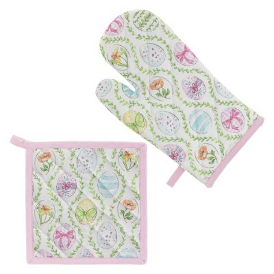 Multi Color Eggs and Vines Oven Mitt and Potholder Set