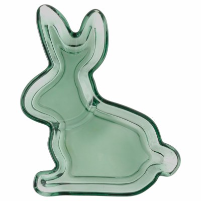 9" Green Bunny Glass Dish