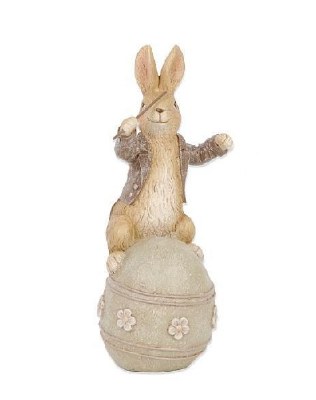 8" Brown Polyresin Conductor Bunny Figurine