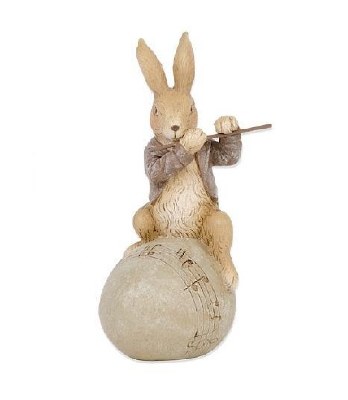 8" Brown Polyresin Flute Bunny Figurine