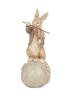 8" Brown Polyresin Violin Bunny Figurine