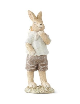 8" Light Brown Polyresin Boy Bunny Figurine