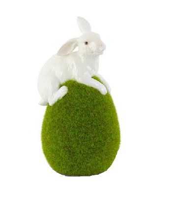 5.5"  White Polyresin Bunny Top Of Moss Egg Figurine