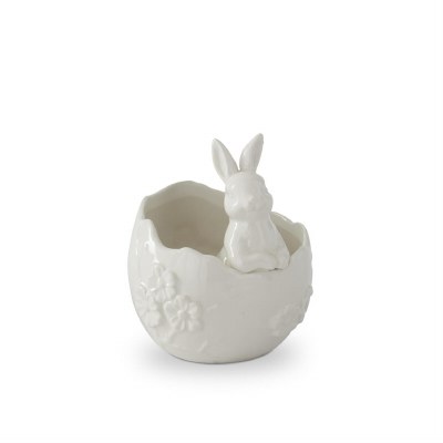 6" Ceramic White Bunny In Egg