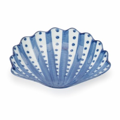 5.75" Blue and White Ceramic Scallop Dish