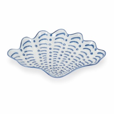 6" Blue and White Ceramic Fan Shell Dish