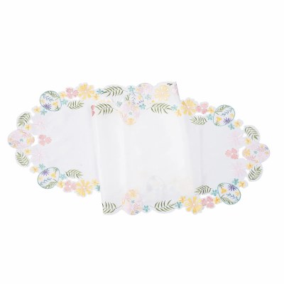 68" Egg Flower Cutwork Border Table Runner