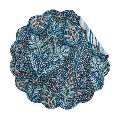 17" Round Bailey Blue Quilted Fabric Placemat