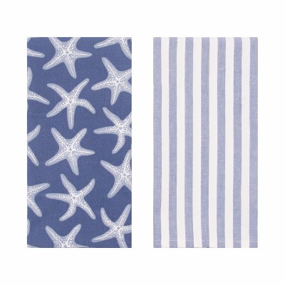 Set of Two 27" x 18" Calming Seas Starfish Coastal Kitchen Towel