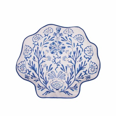 17" x 19" Blue and White Scallop Shaped Decorative Coastal Pillow