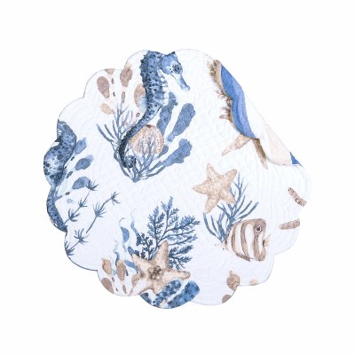 17" Round Seahorse Sands Quilted Coastal Placemat