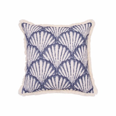 18" Blue and White Scallop Decorative Coastal Pillow