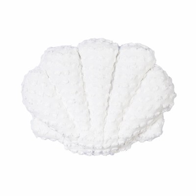 18" White Textured Scallop Shaped Decorative Coastal Pillow