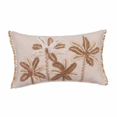14" x 22" Natural Four Palms Embroidered Decorative Coastal Pillow