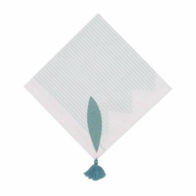 18" Aqua and White Tassle Fish Fabric Coastal Napkin