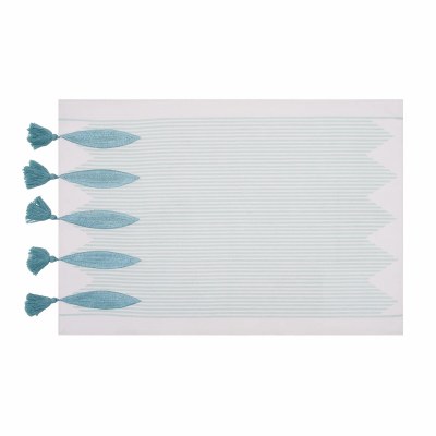 14" x 20" Aqua and White Tassle Fish Fabric Coastal Placemat