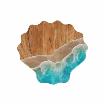 13" Resin Ocean Wave on Scallop Shaped Wood Board