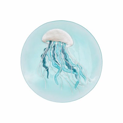 14" Round Blue Jellyfish Glass Plate