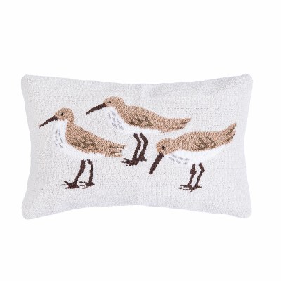 14" x 22" Three Sandpipers Hooked Decorative Coastal Pillow