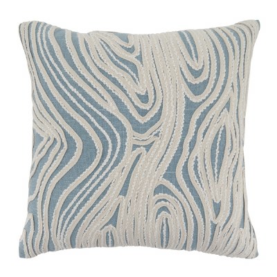 18" Sq Blue and Natural Topographic Decorative Pillow