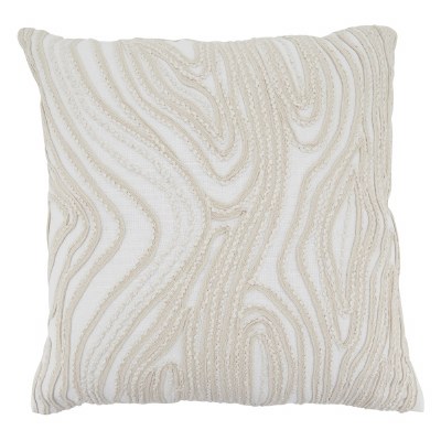 18" Sq White and Natural Topographic Decorative Pillow
