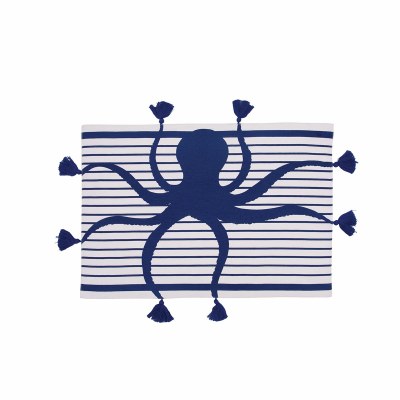 14" x 22" Navy and White Octopus Tassle Fabric Placemat