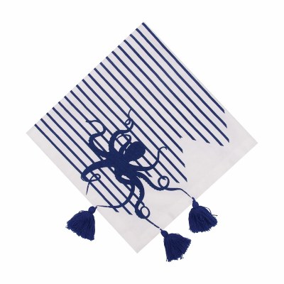 18" Navy and White Octopus Tassle Fabric Napkin