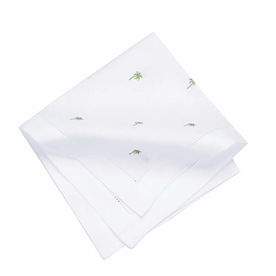 20" Green Palms on White Fabric Napkin