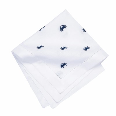 20" Navy Crabs on White Fabric Napkin