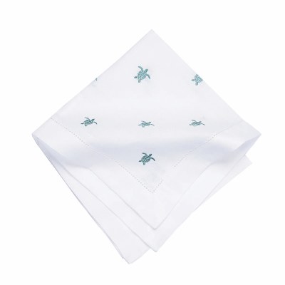 20" Aqua Turtles on White Fabric Napkin