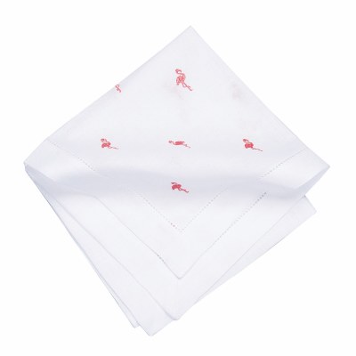20" Pink Flamingos on White Fabric Napkin