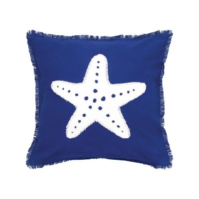 16" Sq White Starfish on Navy Decorative Pillow