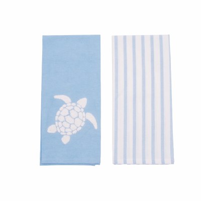 Set of Two 27" x 18" White Turtle on Blue Kitchen Towel