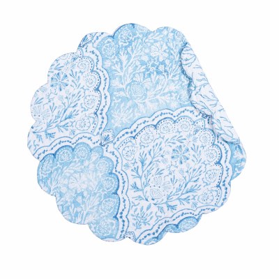17" Round Blue Chinoiserie Coast Quilted Placemat