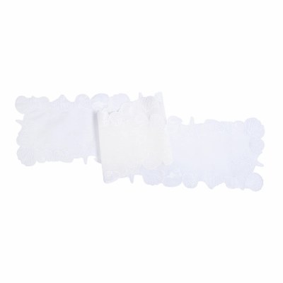 60" White Shells Embroidered Cut-Out Edge Table Runner