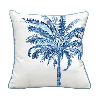 20" Sq Right Blue Palm Decorative Coastal Indoor/Outdoor Pillow