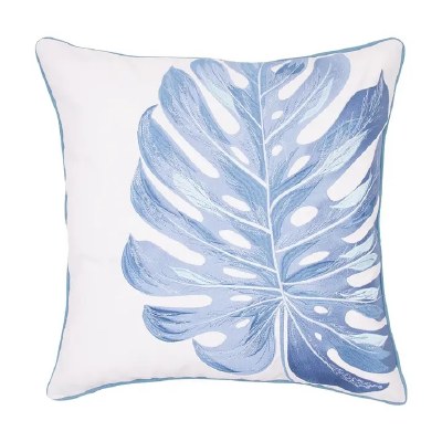 20" Sq Blue Monstera Leaf Decorative Tropical Indoor/Outdoor Pillow