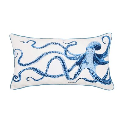 14" x 26" Blue Octopus Decorative Coastal Indoor/Outdoor Throw Pillow